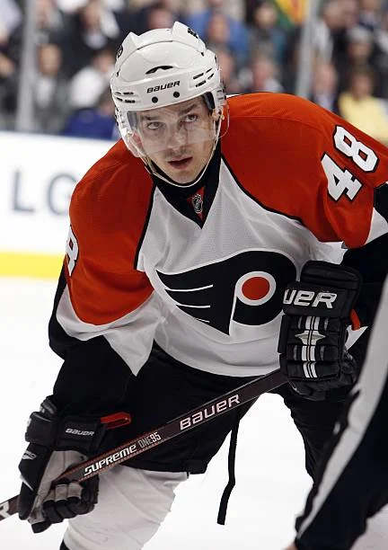 A hockey player in the middle of his game.