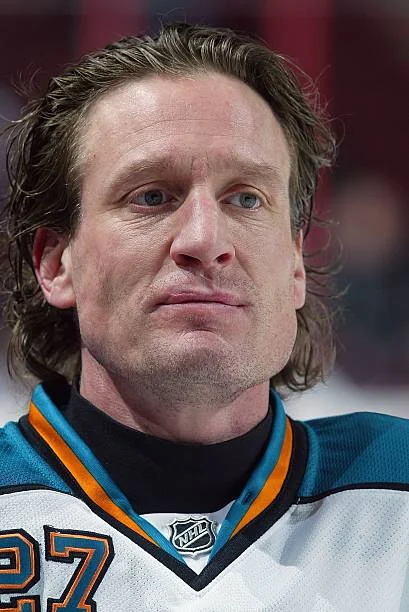 A close up of a hockey player with a beard